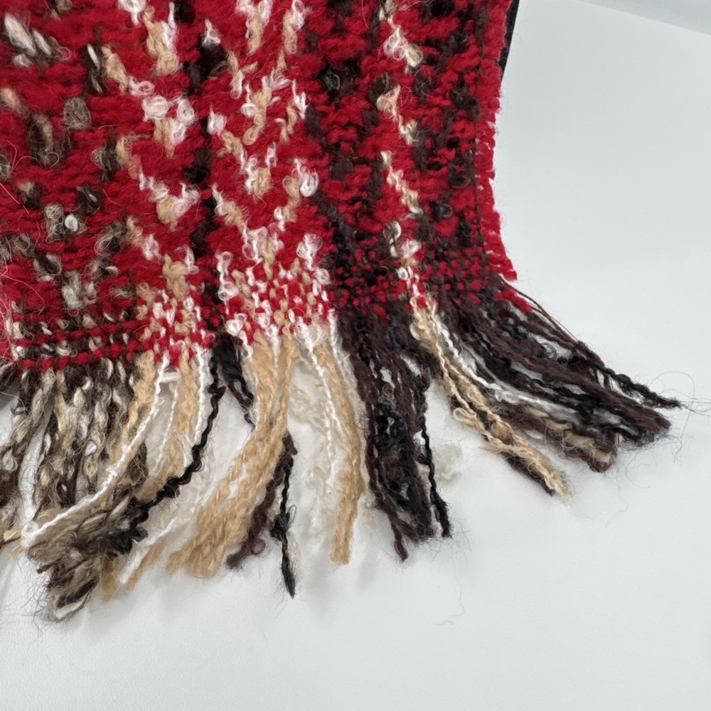 P. Cornillon, Made In France, Knit Wool Blend Scarf, Red Browns Gray With Fringe - Picture 3 of 6